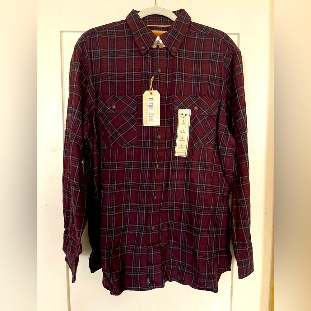 NWT Outdoor Life Men’s Burgundy Flannel Sz L Long Sleeve
